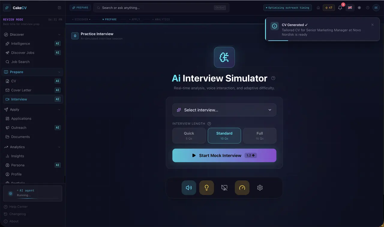 Interview coach — practice, guided, realistic